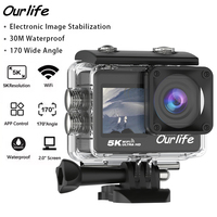 Ourlife MTR60 5K Action Camera 2.0'' Touch Screen EIS 170° Webcam 30M Waterproof 5X Zoom WiFi Sport Camera With Remote Control