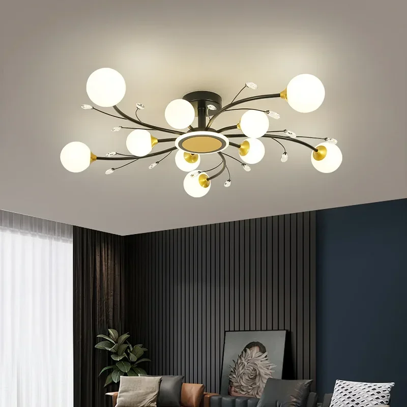 Modern Glass Ball Ceiling Chandelier Black for Bedroom Living Rroom Children's Pendant Lamp Minimalist Decor Lusters Luminaires