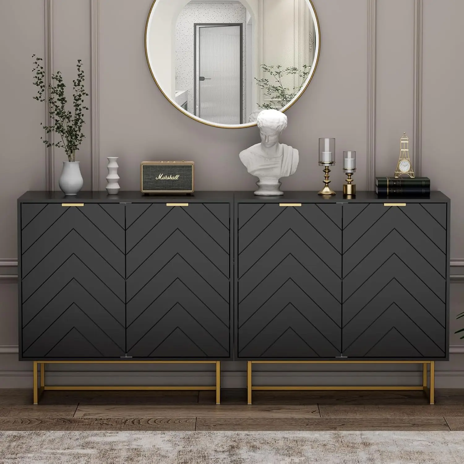 

Side Panel Buffet, Buffet Cabinet with 2-piece Storage Set, Side Panel Storage Cabinet with Adjustable Shelves