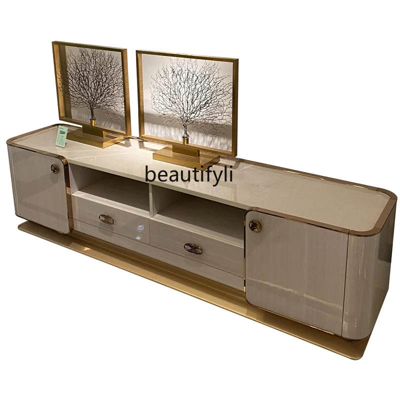 Italian Style Light Luxury TV Cabinet Villa Suite Post-Modern Hong Kong Style Simple Floor Cabinet Audiovisual Cabinet