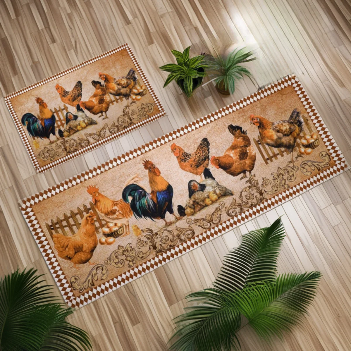 

1PC Cartoon Chicken Carpet Retro Farm Rooster Egg Floor Mat Long Bedside Area Rug Hallway Kitchen Bedroom Mats Halloween Decor