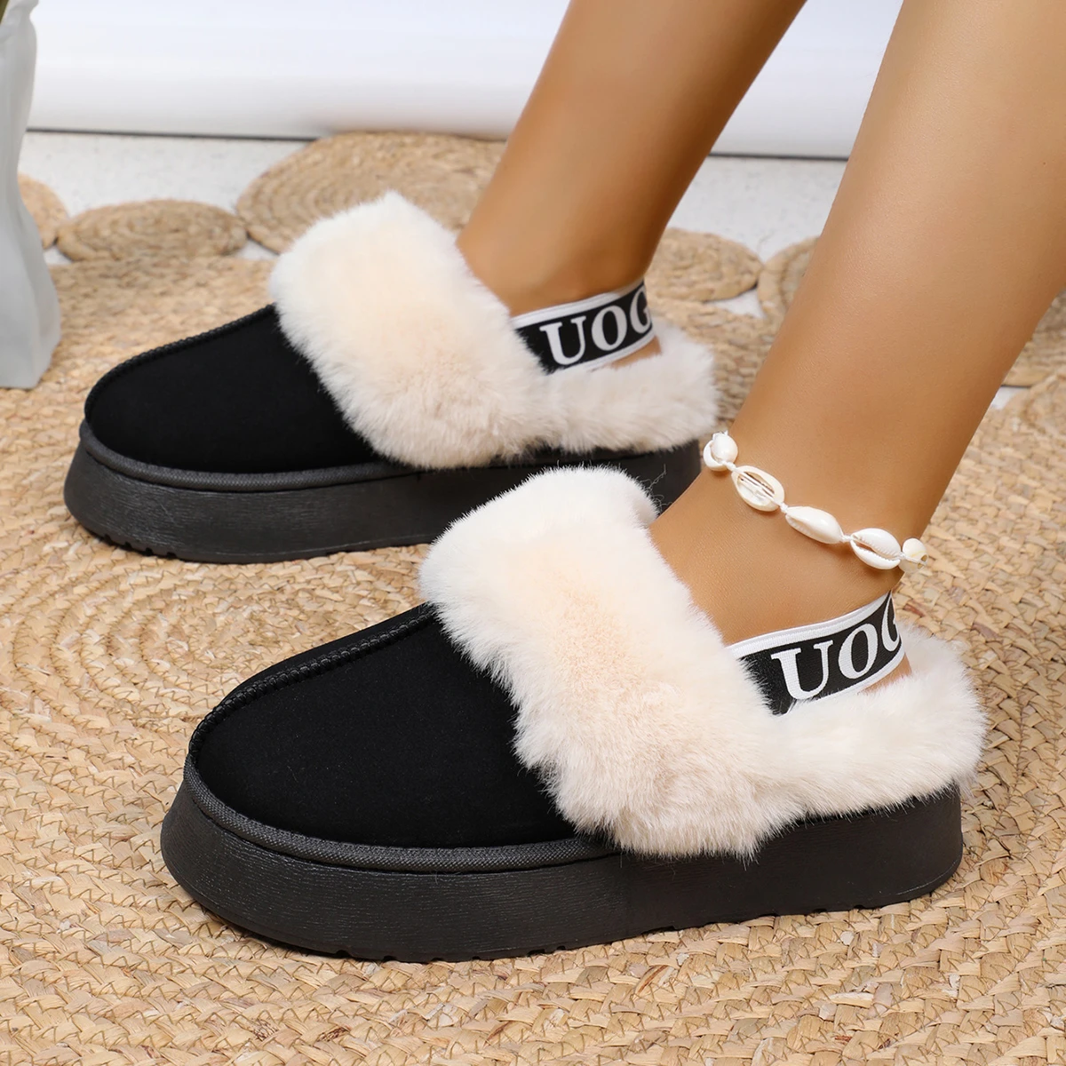 Buty damskie 2024 New Women Fashion Winter Indoor Solid Color Suede Fur Boots Ladies Home Platform Warm Slip-on Women Shoes