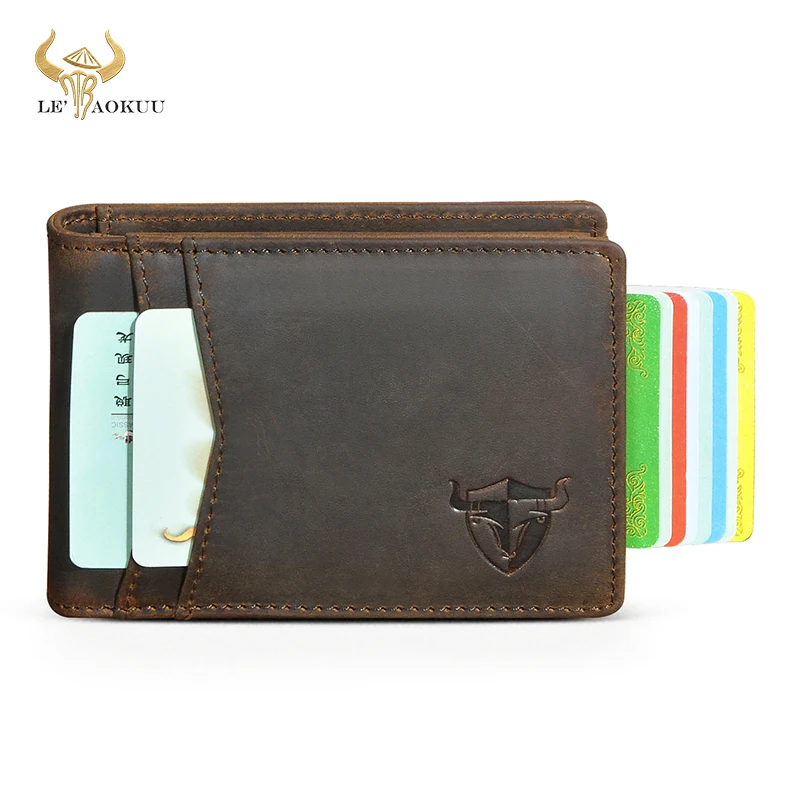 Hot Sale Thick Cow Leather Travel Cash Card Photo Holder Case Front Pocket Organizer Wallet Mini Slim Purse For Men Male 1690