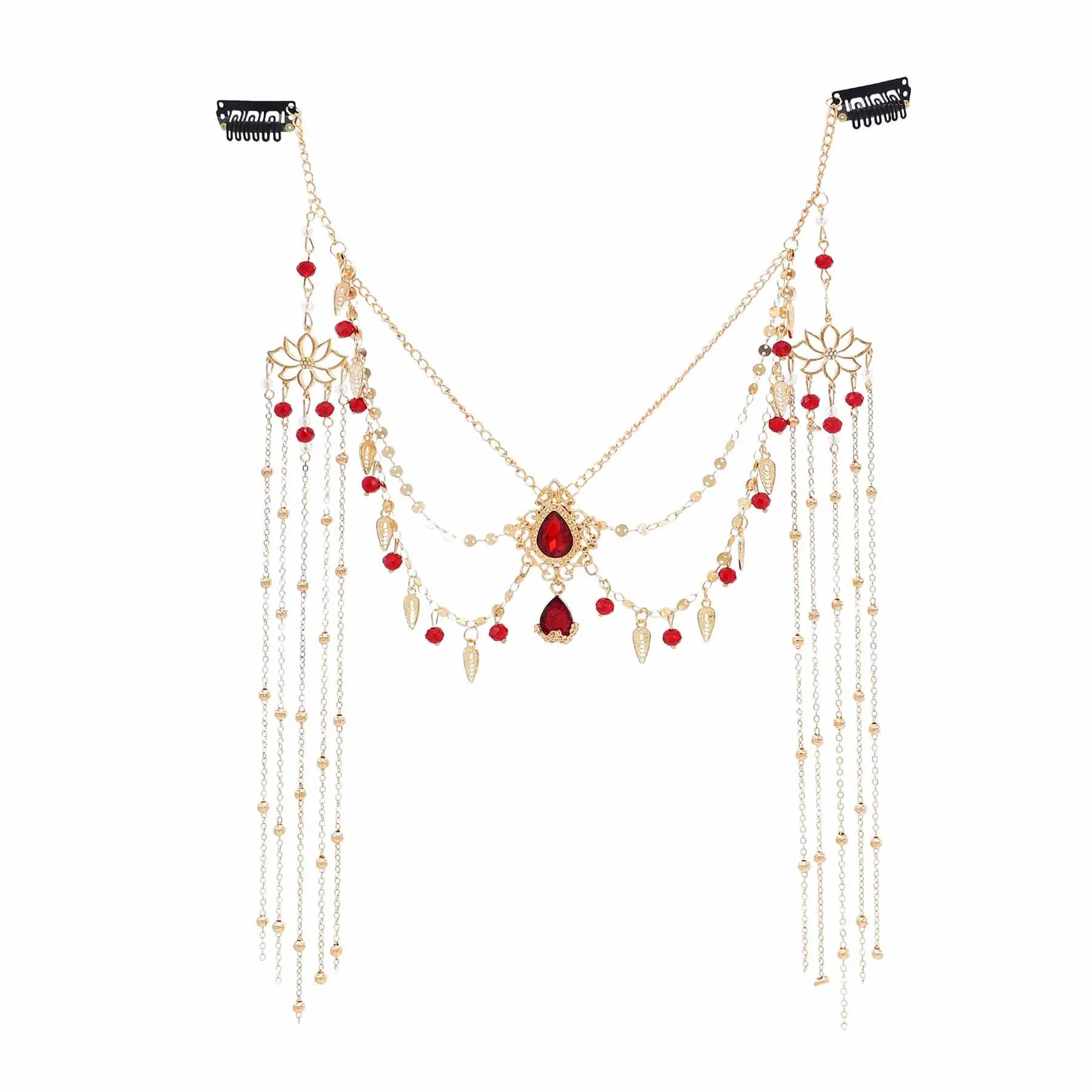 Cuentas de cristal rojas con borlas largas, accesorios para el cabello nupciales chinos, tocado de circón, joyería para fiesta y boda, regalos para mujer