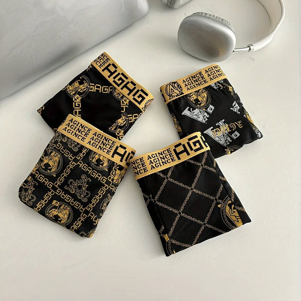 4pcs Luxury Men's Boxer Briefs High Stretch Fabric Breathable Comfortable for All Seasons Comfortable Wear Elastic Waistband