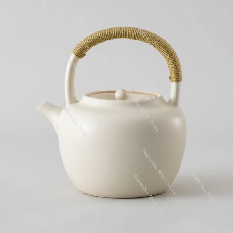 Handmade Clay Pot Kettle,Ceramic Rope Wrapped Tea Pot with Filter Hole,Electric Ceramic Stove for Boiling and Brewing Tea