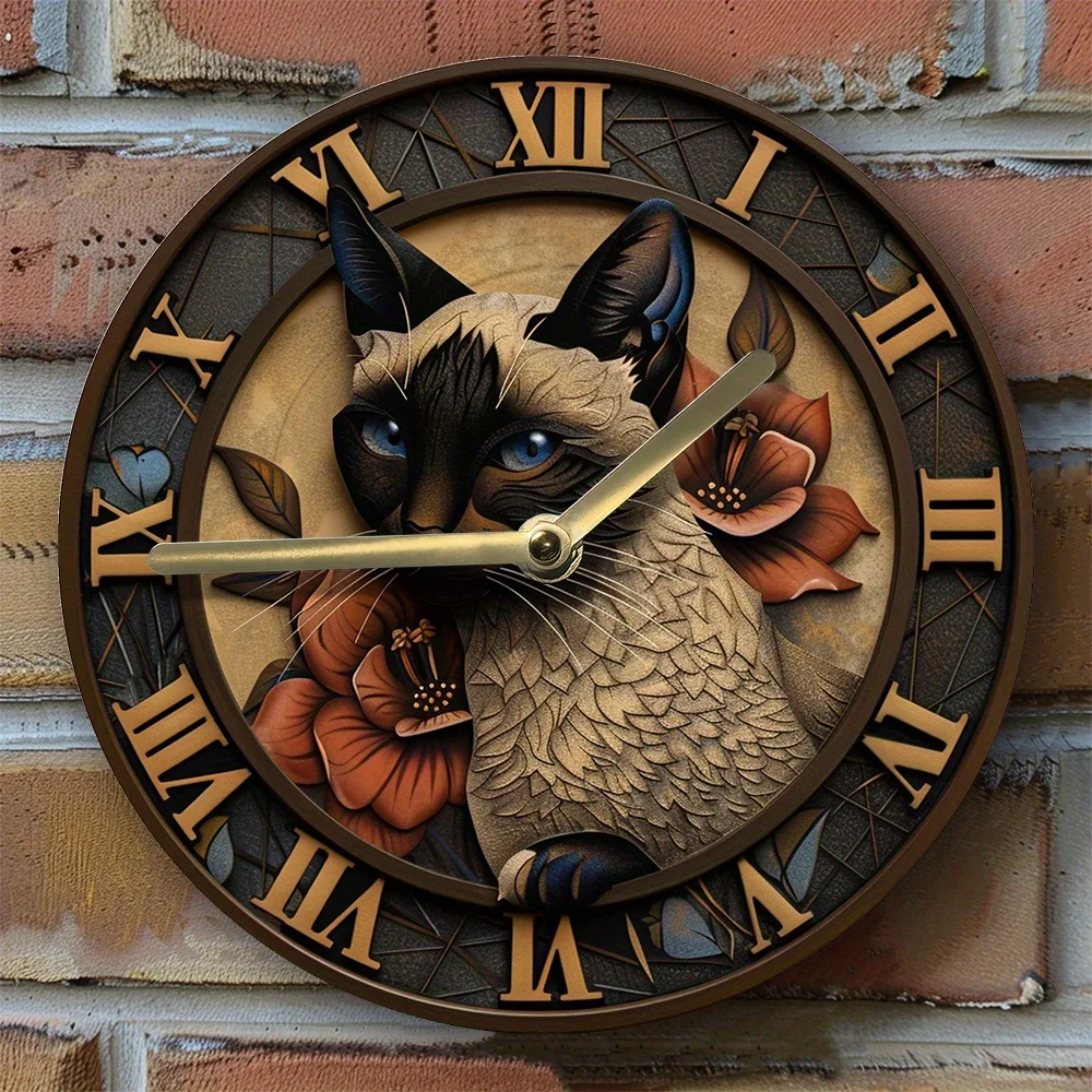 

Siamese Cat Silent Wall Clock – Aluminum, DIY Assembly, High-Definition 2D Print, Home Decor, Gift for Cat Lovers