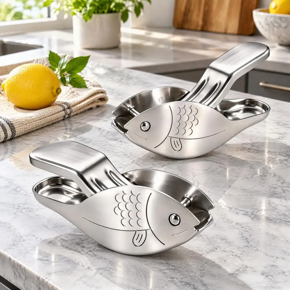 Easy to Clean Fruit Press 2pcs Fish Shape Squeezer Set Stainless Steel Citrus Juicer Portable Hand Press for Limes Oranges