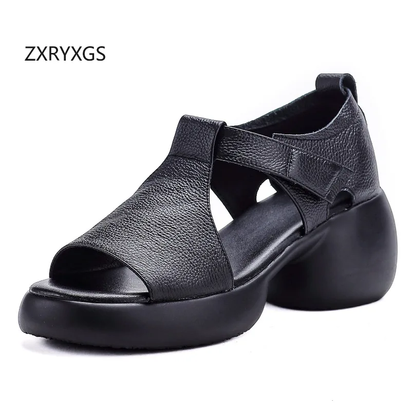 

ZXRYXGS Promotion Cowhide Fish Mouth High Heeled Sandals 2026 New Summer Genuine Leather Sandals Women Versatile Fashion Sandals