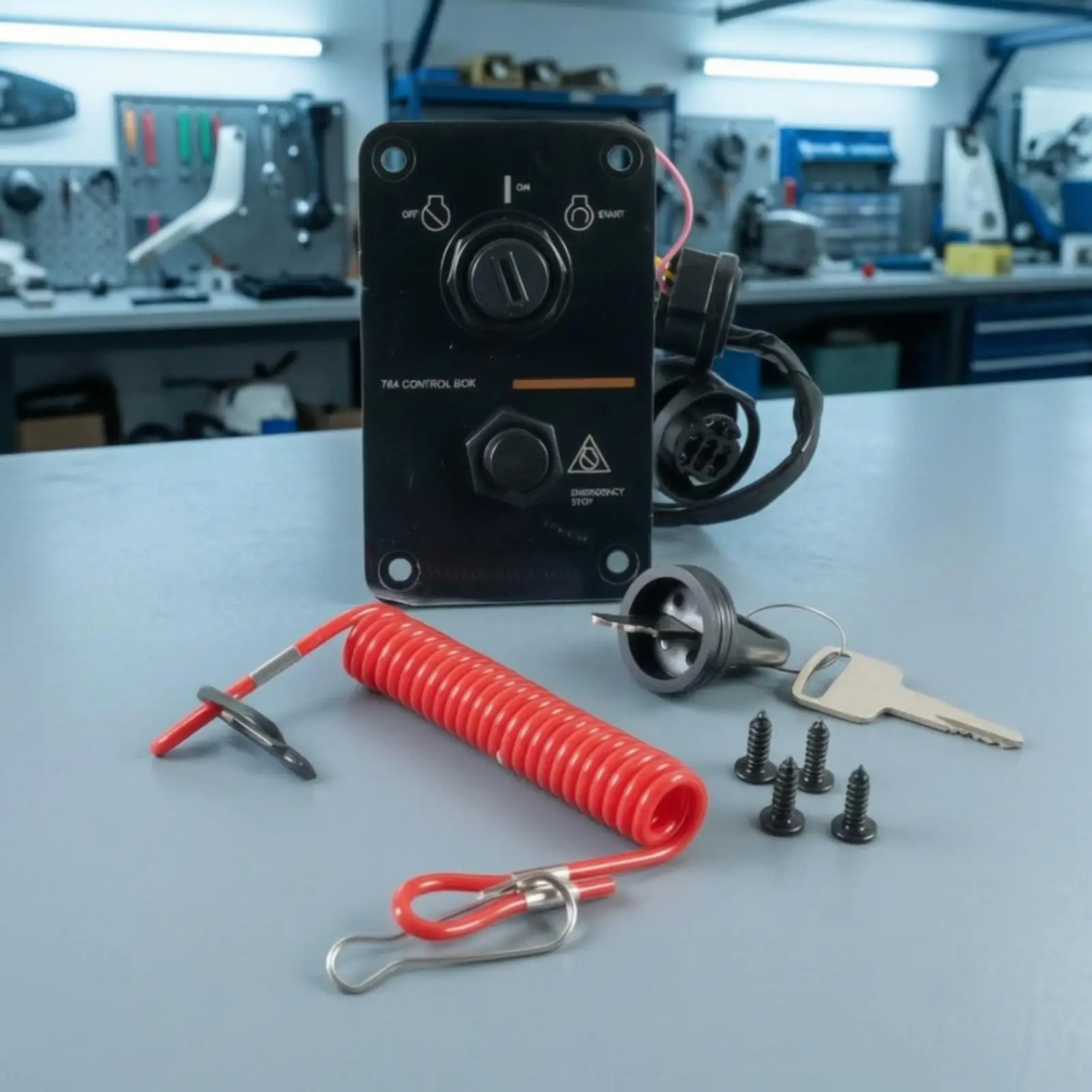 Outboard Motor Control Panel Emergency-Stop Ignition Switch Panel with Lanyard Long Term Usage Single Engine for Boat Owners