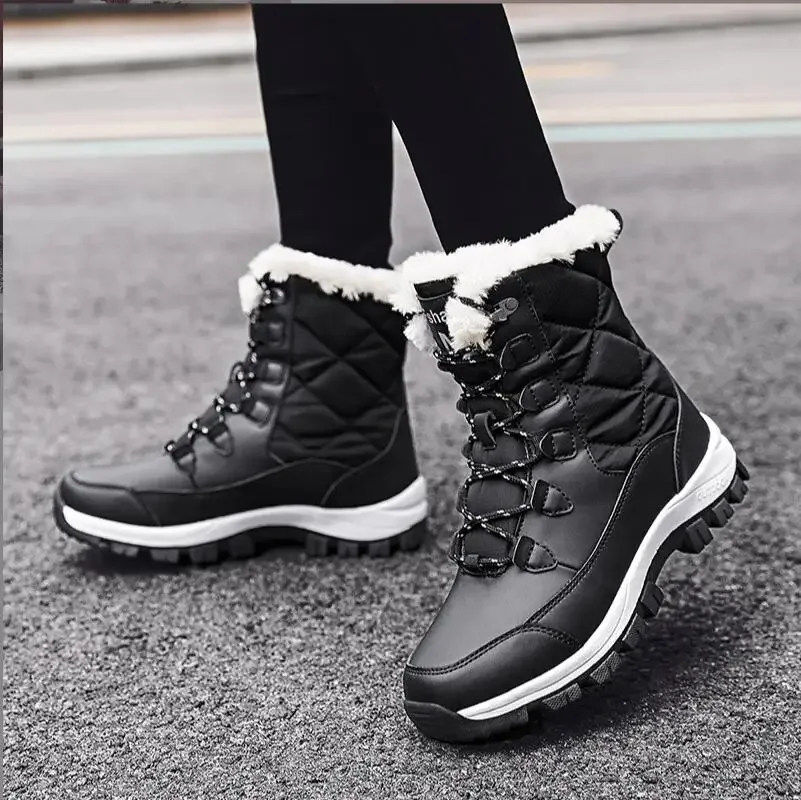 Ankle Boots Women Winter Shoes Keep Warm Non-slip Black Snow Boots Ladies Lace-up Boots Chaussures Femme Booties Woman Flat Boot