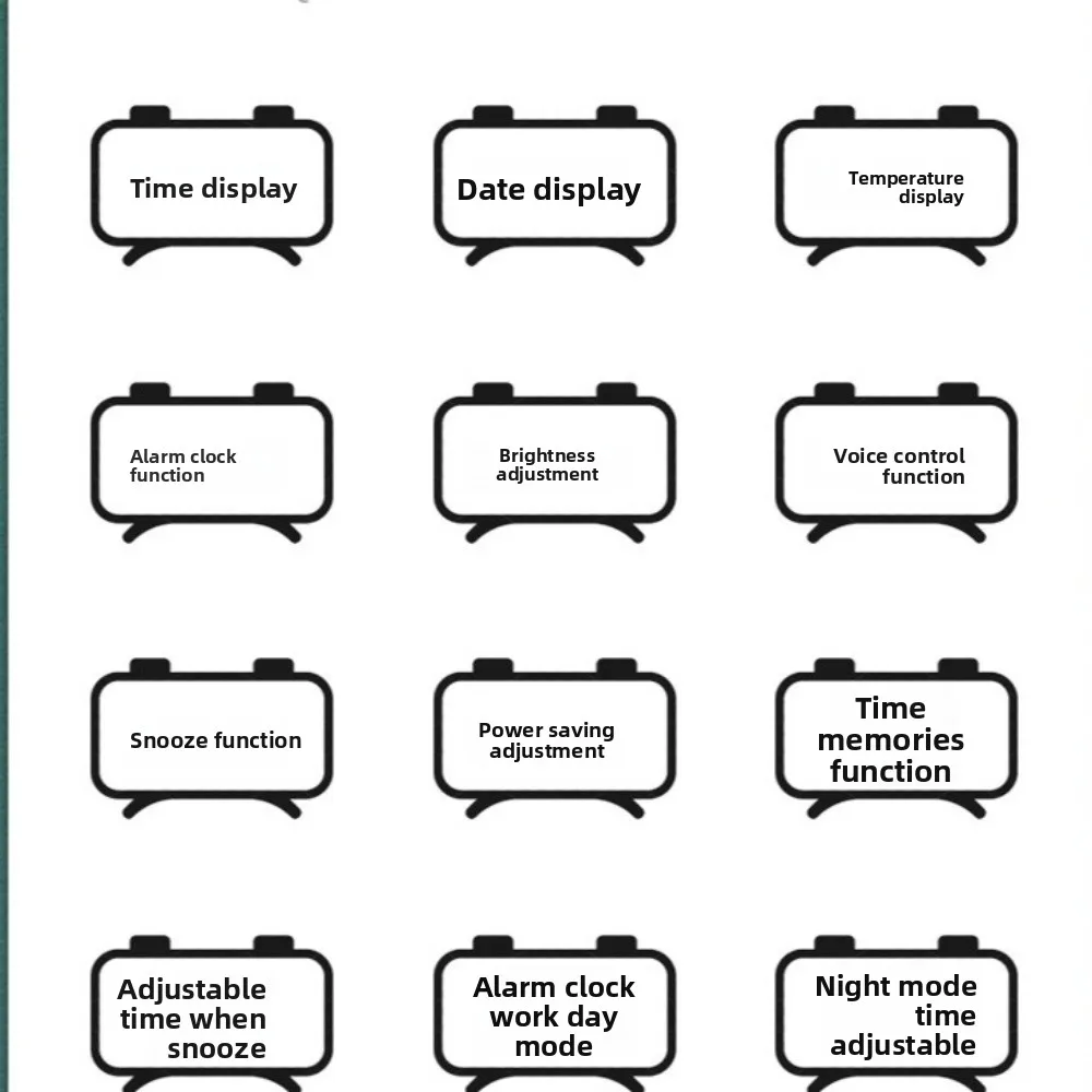 متعددة الوظائف LED المنبه المزدوج غفوة التحكم الصوتي ساعة إلكترونية عرض درجة الحرارة سطوع قابل للتعديل
