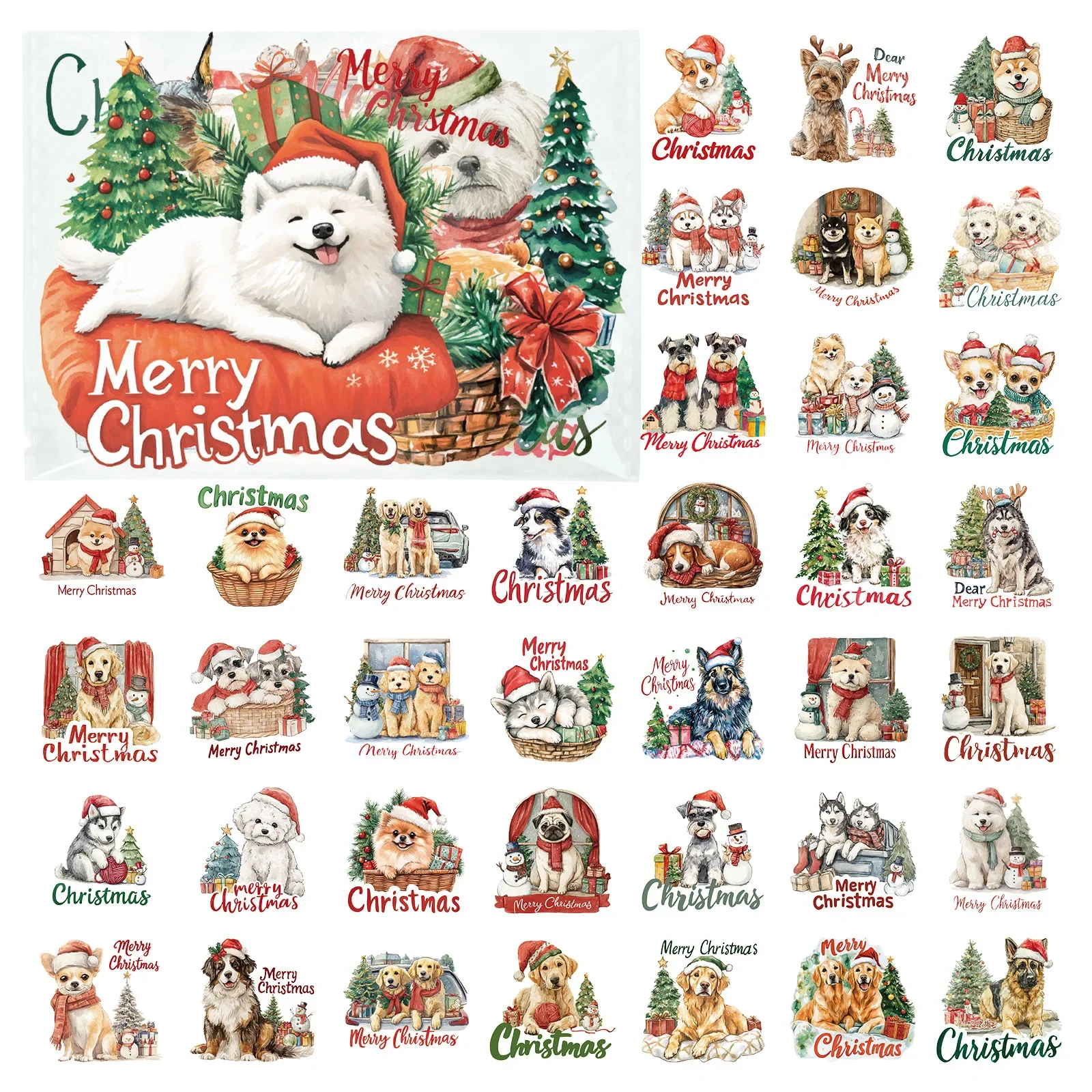 56PCS Christmas Dog PET Transparent Stickers, Cute Puppy Waterproof Decals for Journal Laptop Phone Scrapbook DIY Decor Gift