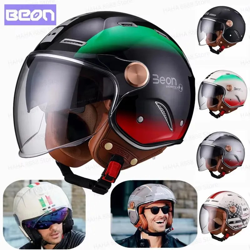 

BEON DOT ECE Retro 3/4 Open Face Motorcycle Helmet Vintage Chopper Capacete De Moto Men Women Scooter Motorbike Helmet