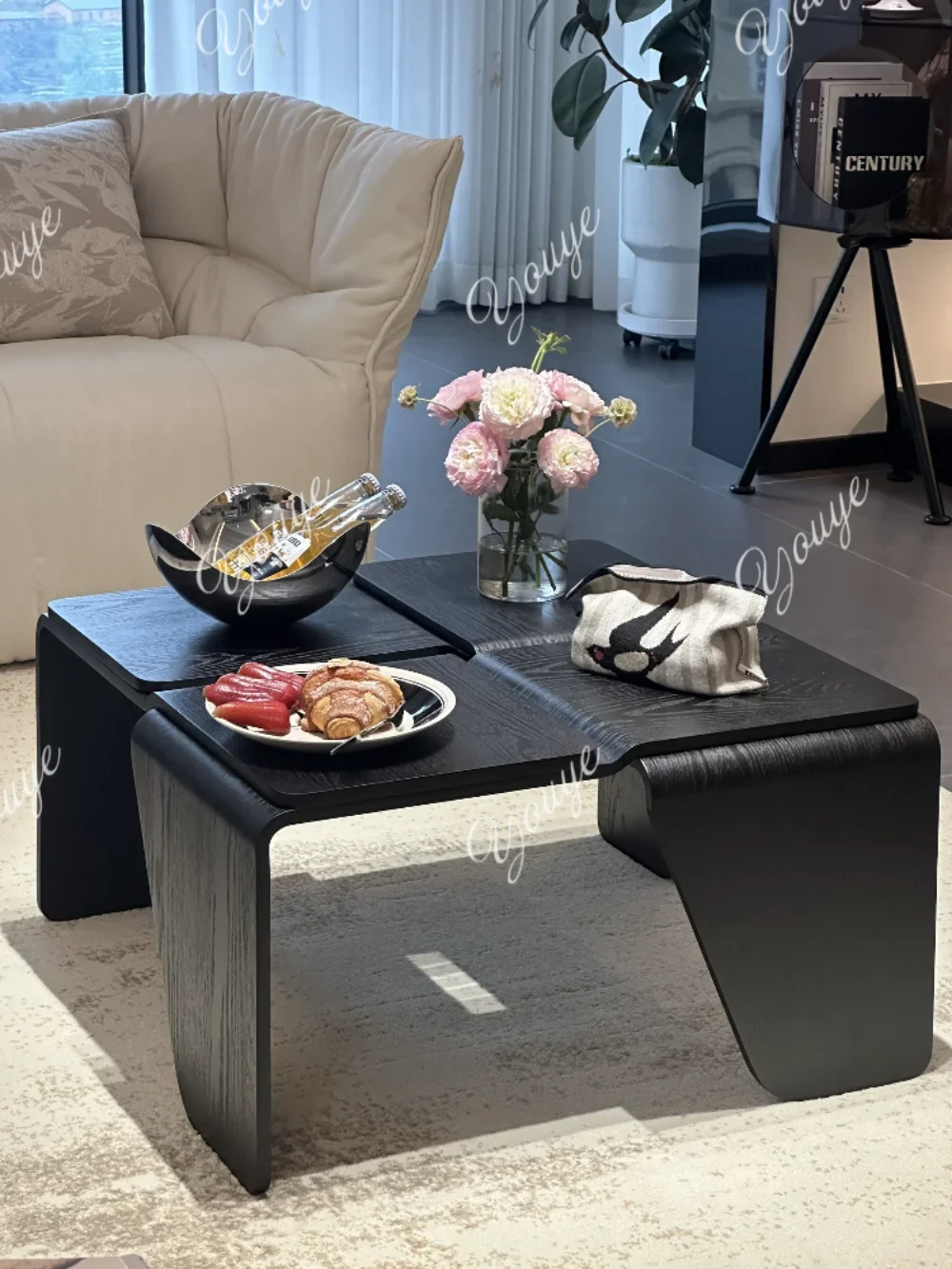 

SX Modern Minimalist Solid Wood Coffee Table Small Apartment Square Black Living Room New Designer Tea Table