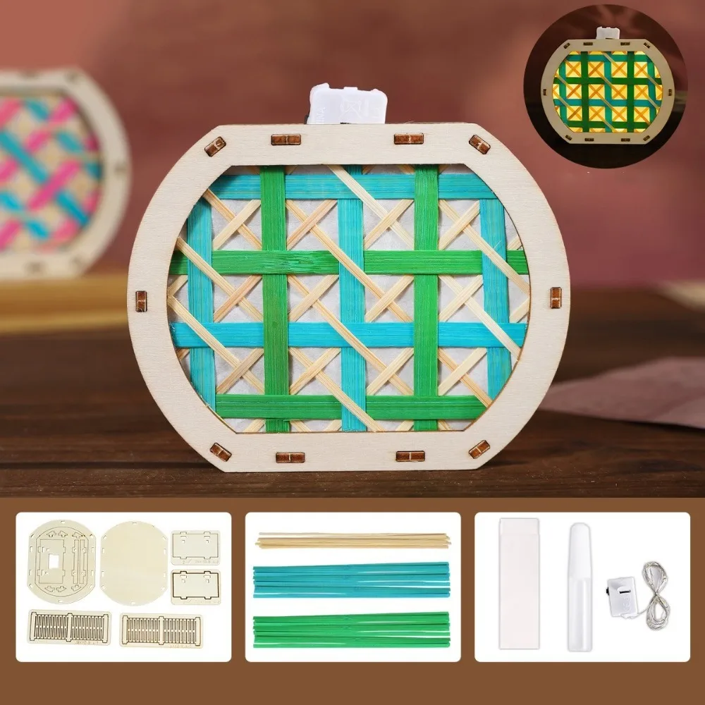 Chinese Style Bamboo Woven Refrigerator Magnet Handmade DIY Material Kit Mid-Autumn Festival Lantern with Led Light Colorful