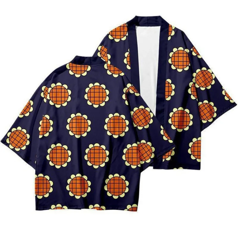 Disfraz de Cosplay de Anime Luffy, Kimono Japonés con Estampado de Girasoles para Verano, Chaqueta Kimono de Monkey D. Luffy, Capa Haori, Ropa Urbana para Hombre y Mujer