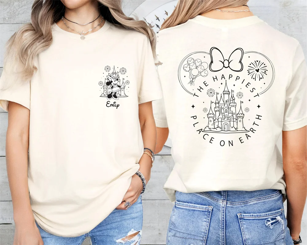 

Disney Magical Castle Tee Happiest Place On Earth Tee Mickey Magical Kingdom Tshirt Summer Women Breathable Cotton Short Sleeve