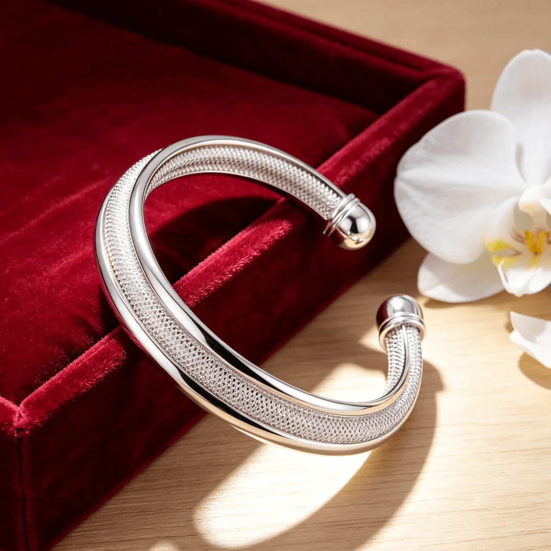 Fashion Custom cuff bangles 925 Sterling Silver Bracelets for Women Wedding Party Christmas Gifts charm streetwear Jewelry