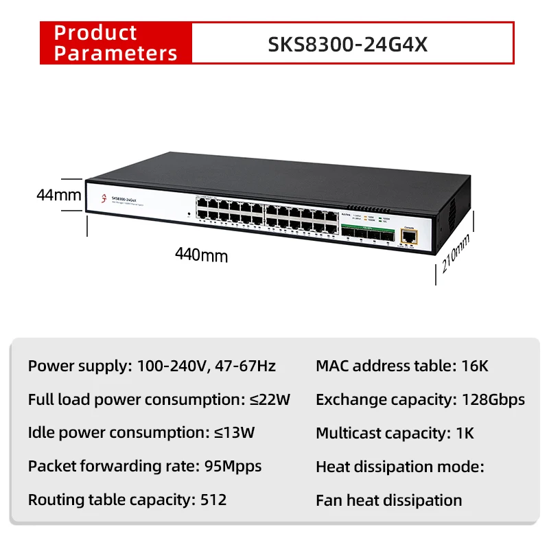 XikeStor Layer 3 Managed Gigabit + 10 Gigabit 24 Gigabit Ethernet Ports + 4 10G Optical Ports routing protocols,