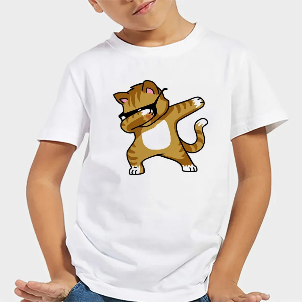 Dabbing Cat Funny Shirt Dab Dabbing Kitten T Shirt T-Shirt Boys/Girls Vintage Graphic Tshirt Funny Tee Shirt Tops Kids Clothes