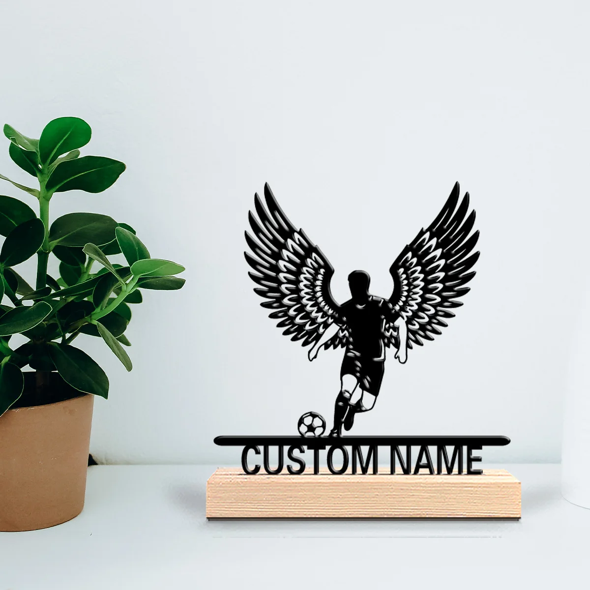1pc Romantic Personalized Custom Football Metal Statues Desktop Sculpture with Wooden Base Suitable for Offices Bedrooms