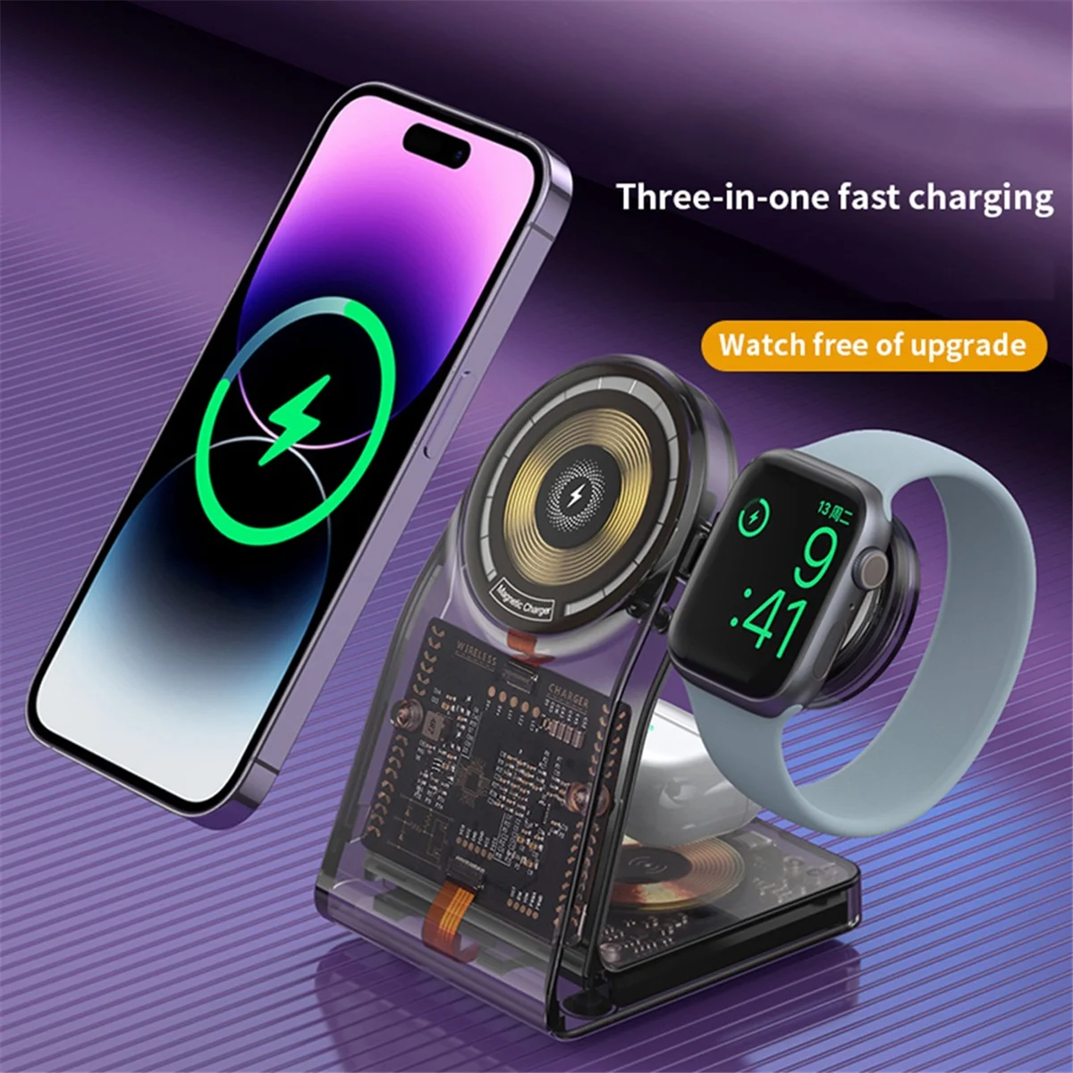 Magnetic Qi Wireless Charger Stand for Apple Watch 8 7 for iPhone 14 13 12 Pro Max AirPods 15W Fast Wireless Charging