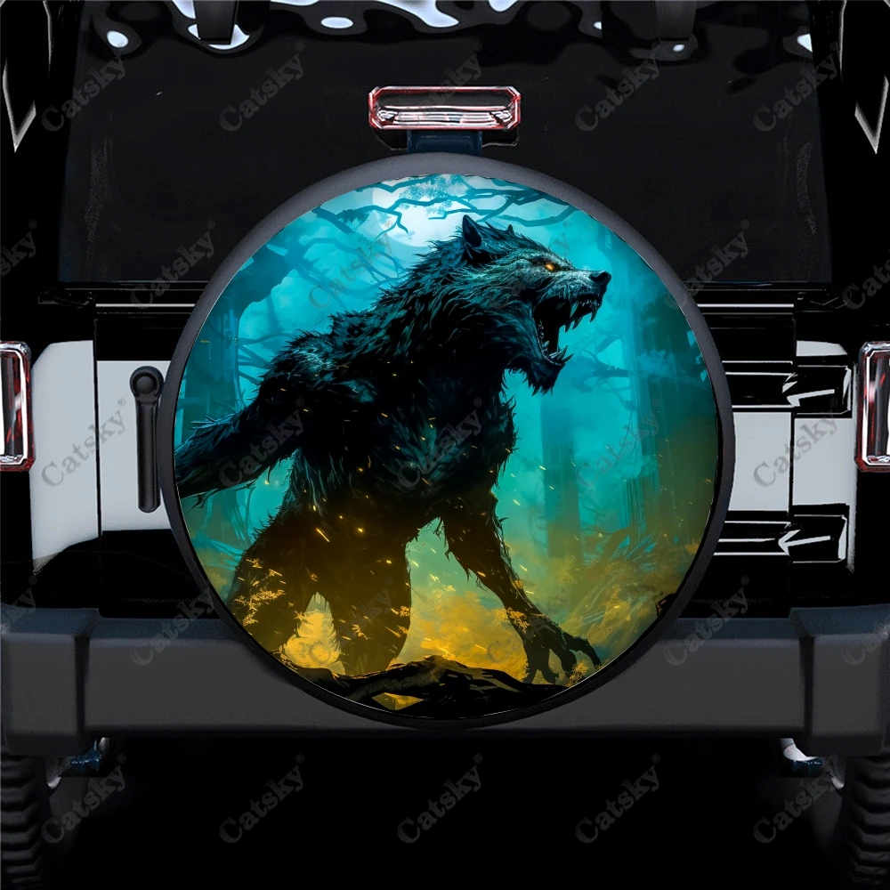 Werewolf Under Moonlight Polyester Universal Spare Wheel Tire Cover Wheel Covers for Trailer RV SUV Truck Camper