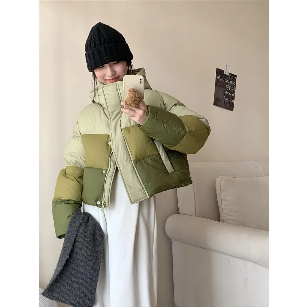 

Women Fashion Gradient Short Down Jackets Soft Warm Hooded Full Sleeve Cute Puffer Coat Female Winter Warm White Duck Down Coats