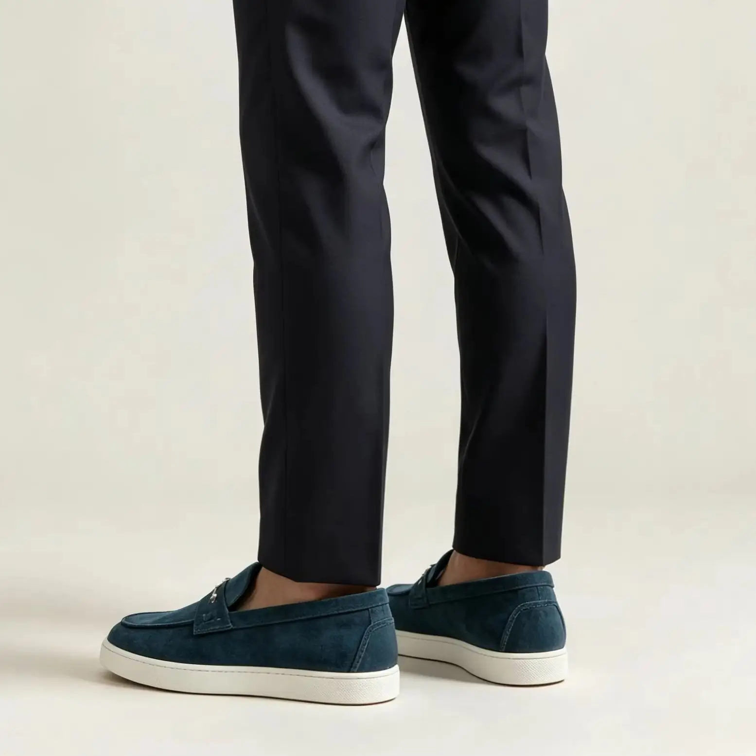 Luxury Men's Rivet Button Navy Blue Suede Leather Loafers Red Bottom Classic Casual Women Boat Platform Thin White Sole Shoes
