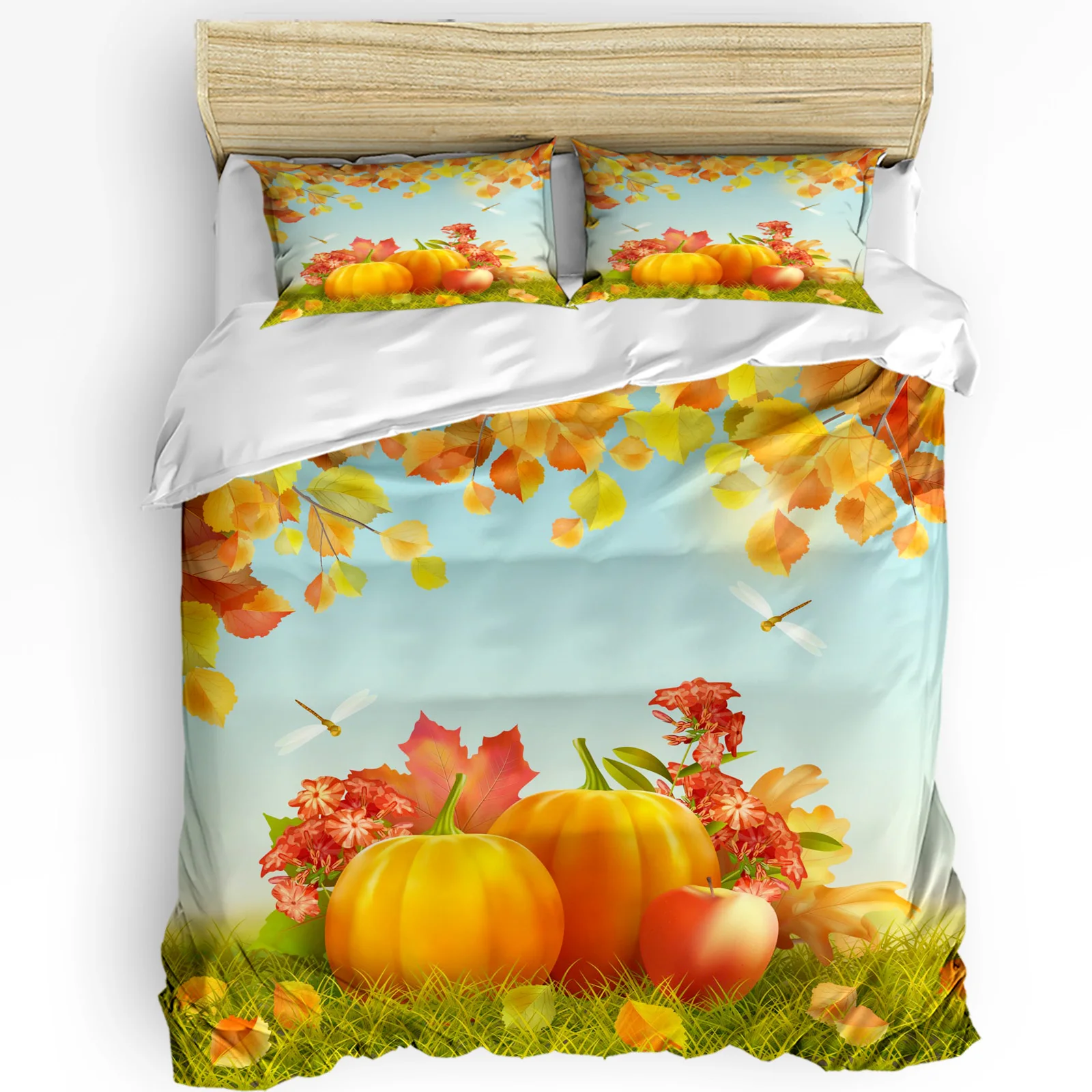 

Pumpkin Maple Leaf Thanksgiving Autumn Field Bedding Set 3pcs Duvet Cover Pillowcase Quilt Cover Double Bed Set Home Textile