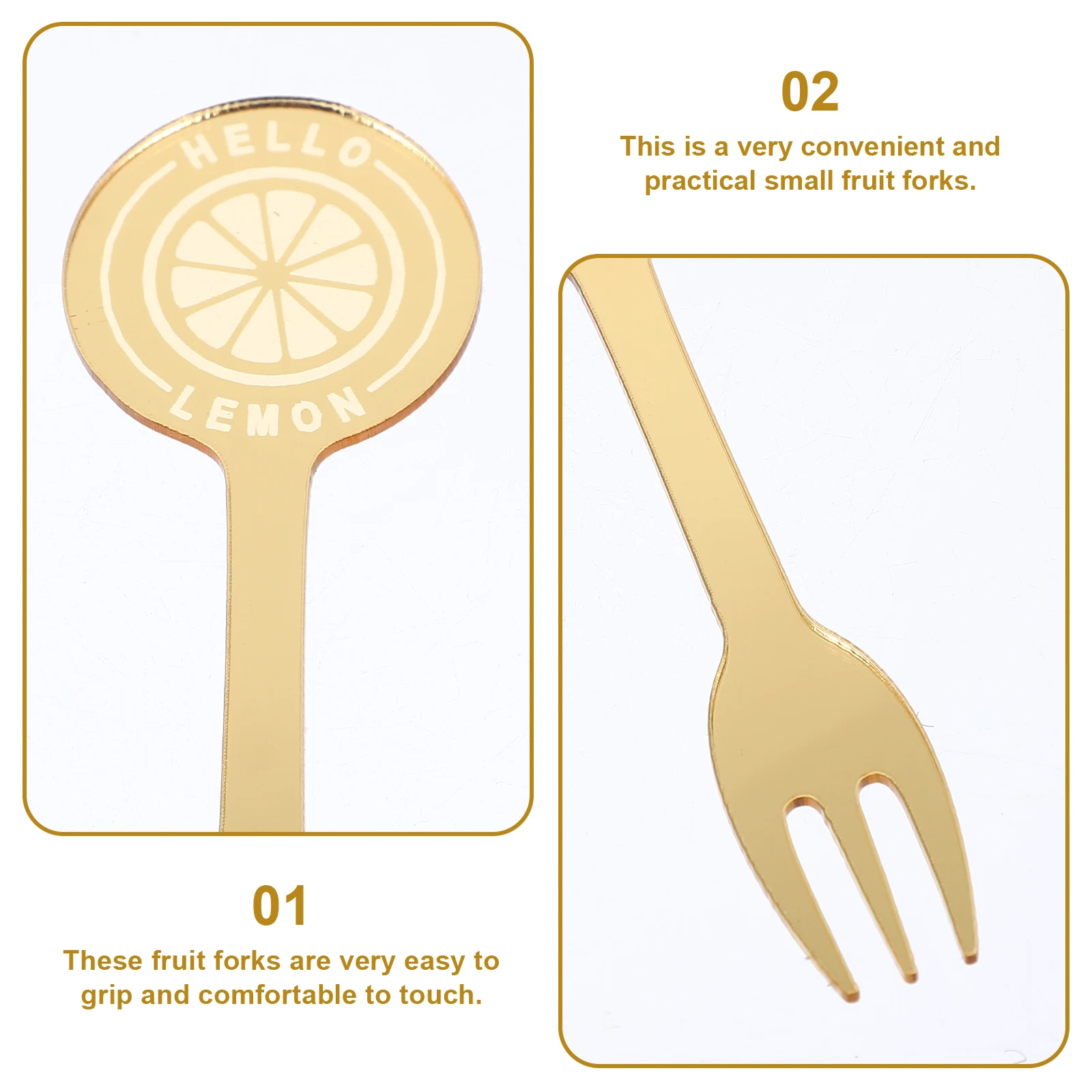 

12pcs Acrylic Fruit Forks Golden Stainless Steel Creative Dessert Cake Party Snack Picks Cocktail Fruit Food Sticks S wich