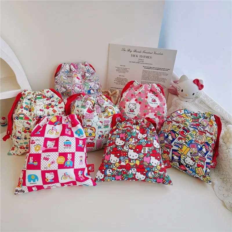 

Hello Kitty Makeup Bag Printed Waterproof Cloth Cute Woman Cartoon KT Large Capacity Travel Storage Bundle Sorting Bag Wholesale