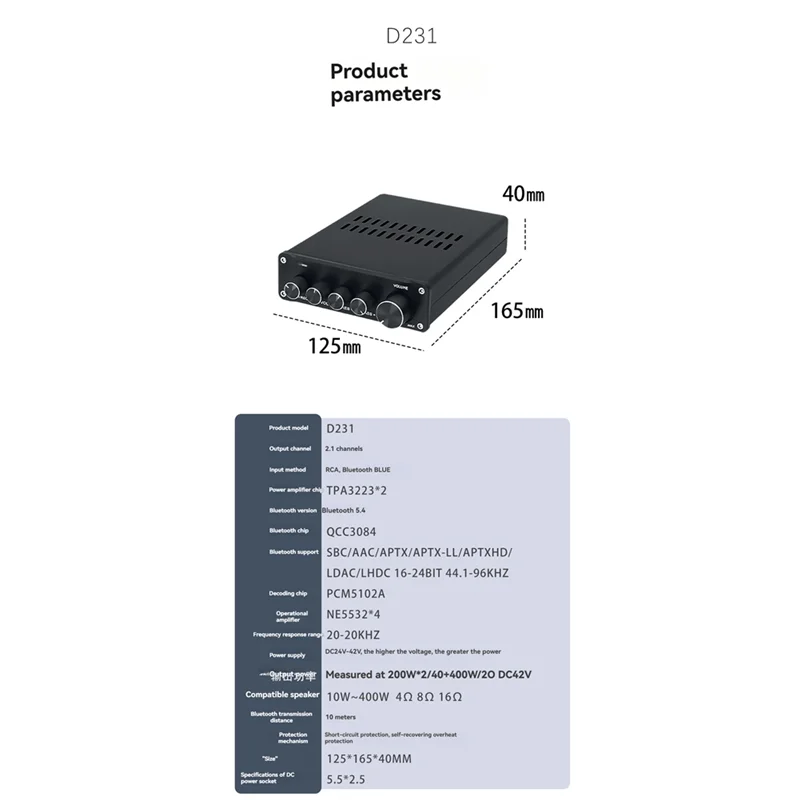 Y45A-D231 بلوتوث مكبر كهربائي مجلس عالية الطاقة 2.1 قناة مضخم الصوت الرقمي اثنين TPA3223 رقائق 200Wx 2/4Ω + 400 واط/2Ω #6