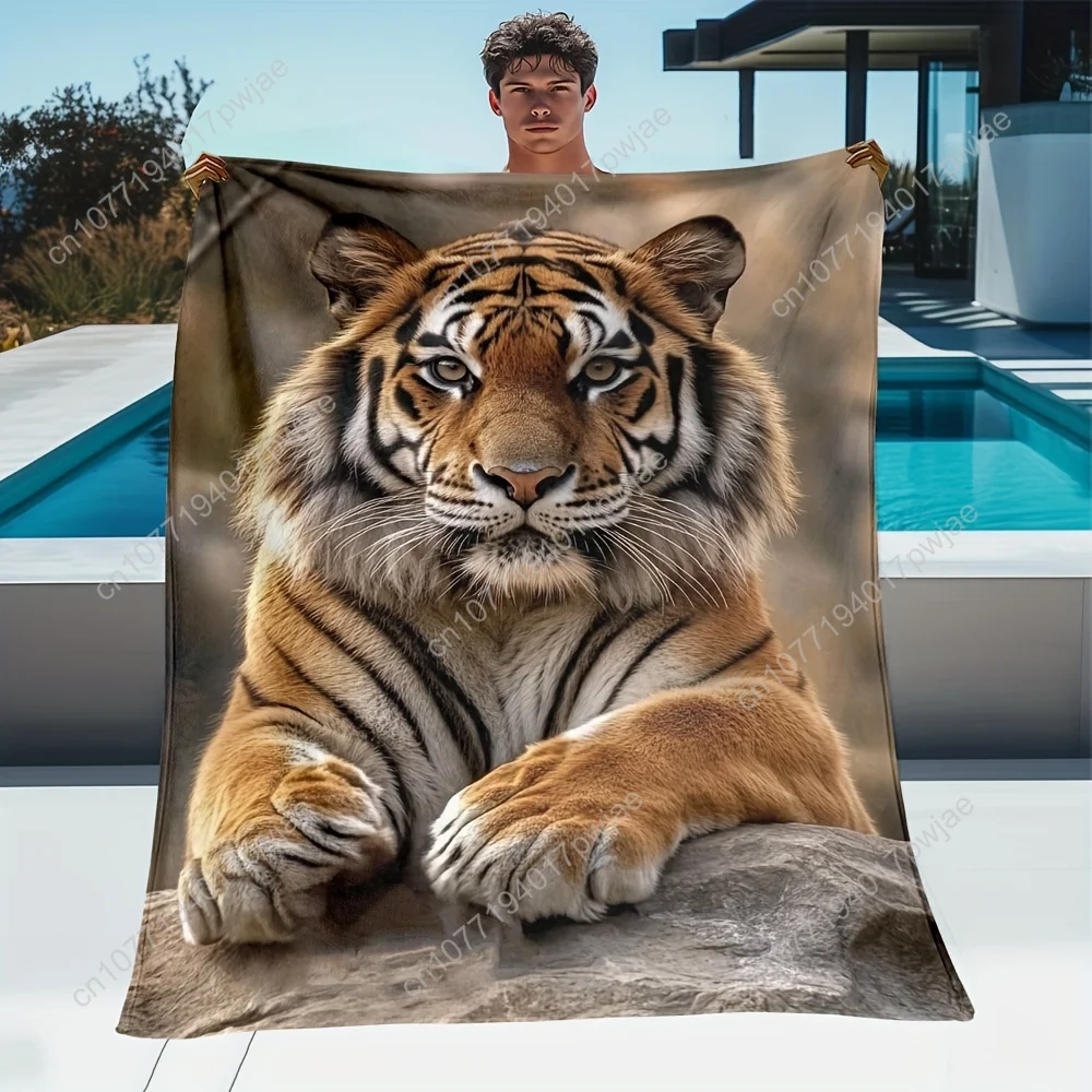 Single Piece of a Tiger-Themed Blanket Designed for Comfort, Perfect for Use on Sofas, During Outdoor Activities, Camping, in Li