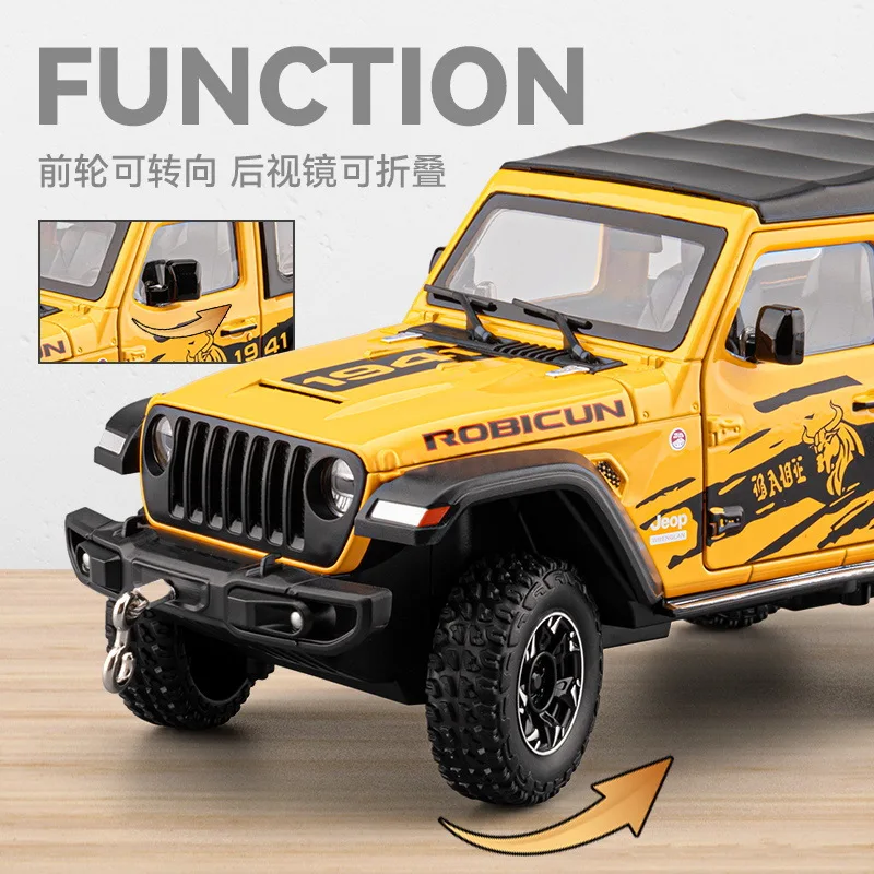 1:24 Wrangler vehículo todoterreno aleación Diecast coche modelo juguete simulación tirar hacia atrás sonido luz juguetes decorativos avanzados para niño