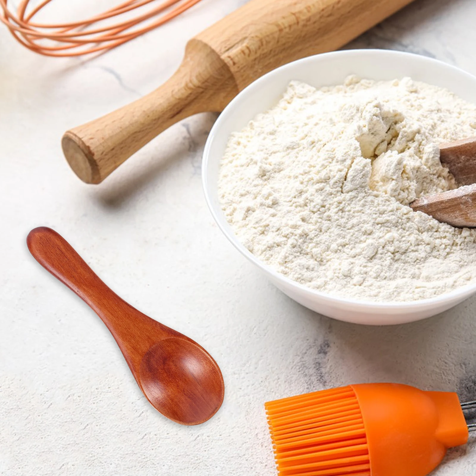 

6pcs Small Wooden Spoons Mini Kitchen Cooking Spice Tasting Short H DM303 Lotus 95x33mm Safe Smooth Edge Storage Jars