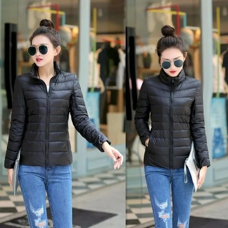 Ultra-light Thin Cotton Padded Women Jacket 2023Autumn Winter Standing Collar Warm Parkas Coat Female Casual Outerwear Lady Top