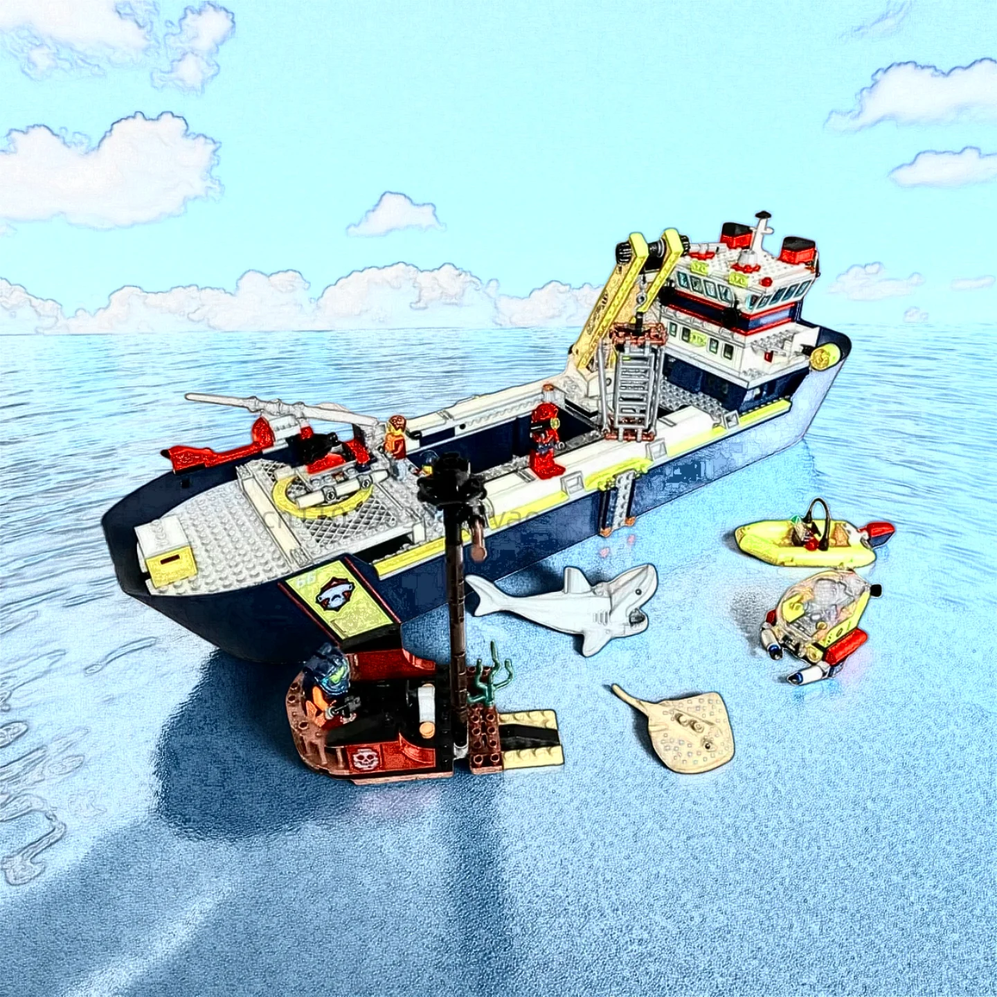 

700+PCS Cruise Ship Sea Exploration Ship Building Block Science And Technology Boat Model MOC Brick Toys Kids Christmas gifts