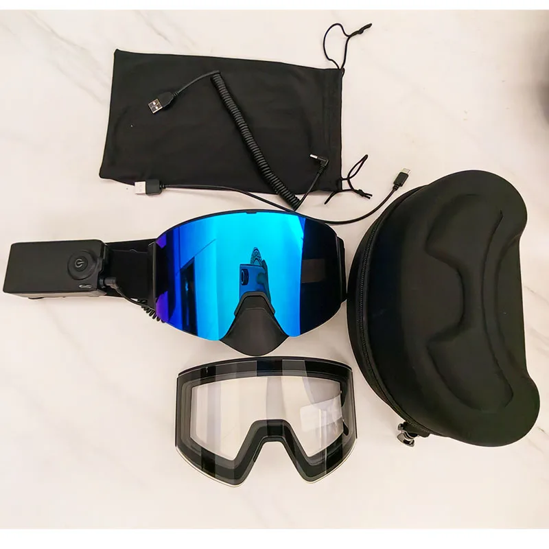 Battery-Powered Heated Snow Goggles fast Anti-fog with magnetic lens for adult