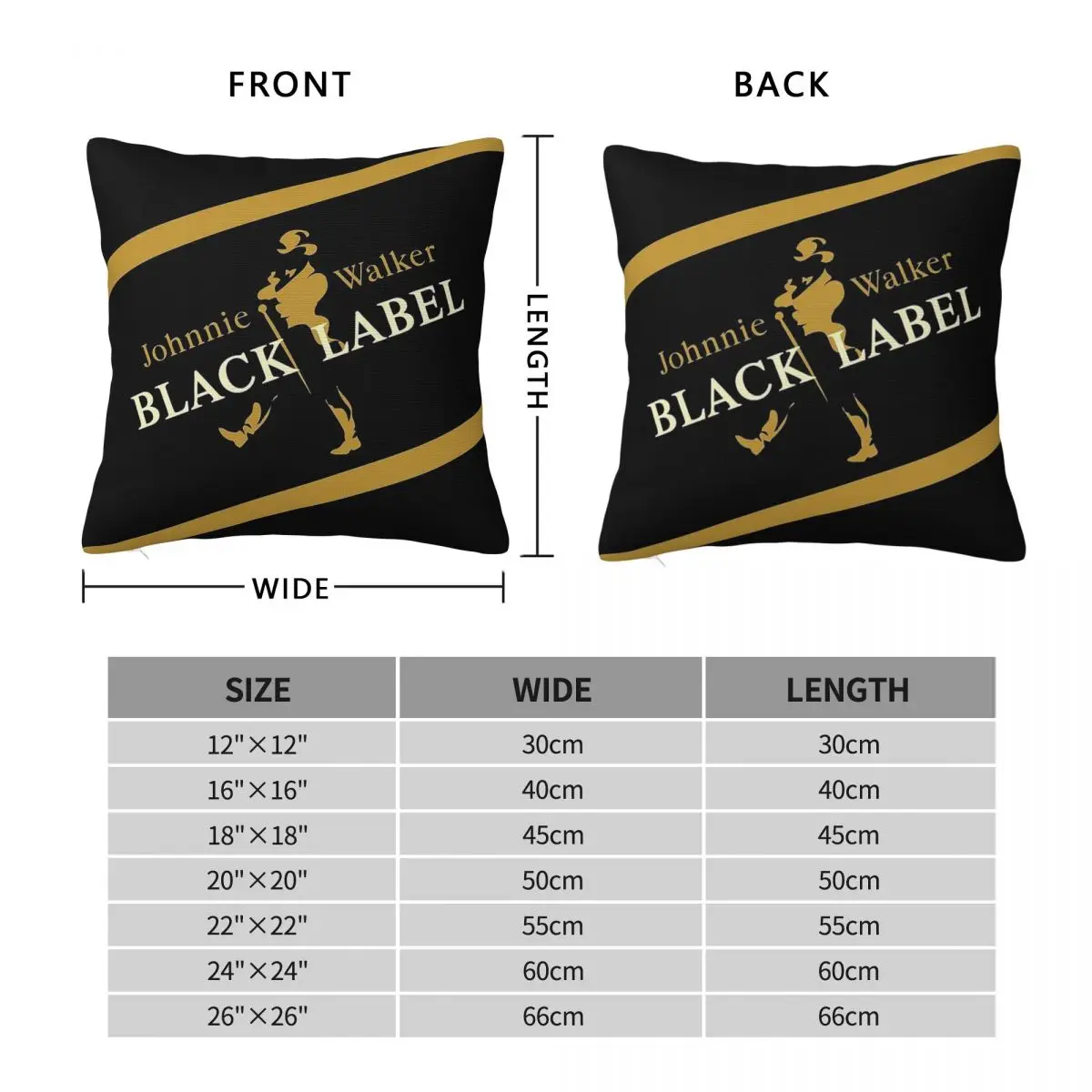 Johnnie Walker Black Label Square Pillowcase Polyester Linen Velvet Printed Zip Decor Bed Cushion Cover
