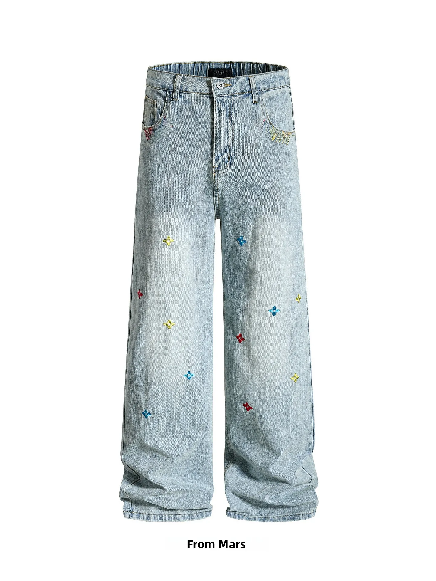 

Свободные джинсы прямого кроя с широкими штанинами в американском стиле хип-хоп с вышивкой, удобные, молодежные, дышащие, повседневные