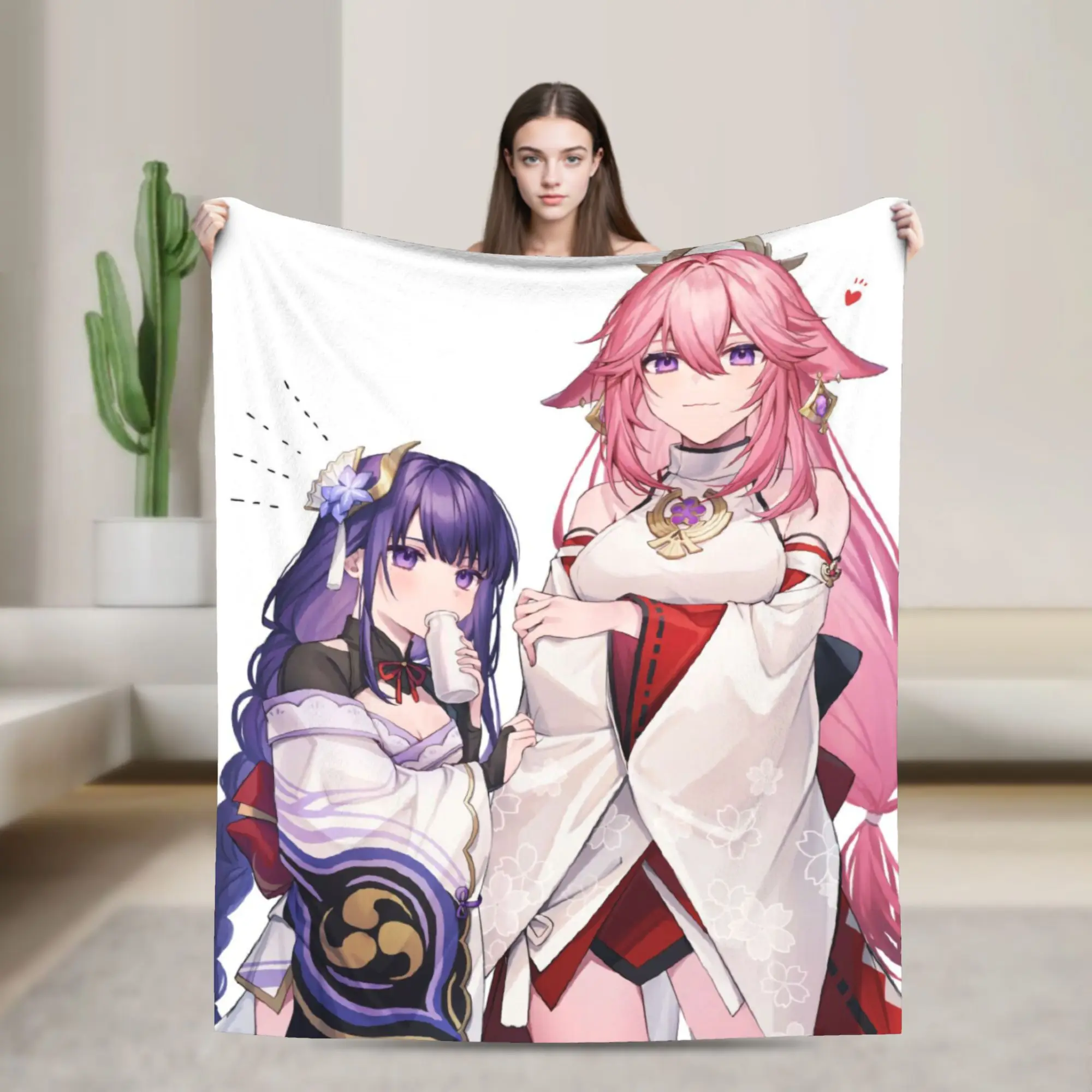 

Genshin Impact вязаные одеяла флисовые яэ Мико аниме супер теплые пледы для постельных принадлежностей диван-кровать коврик