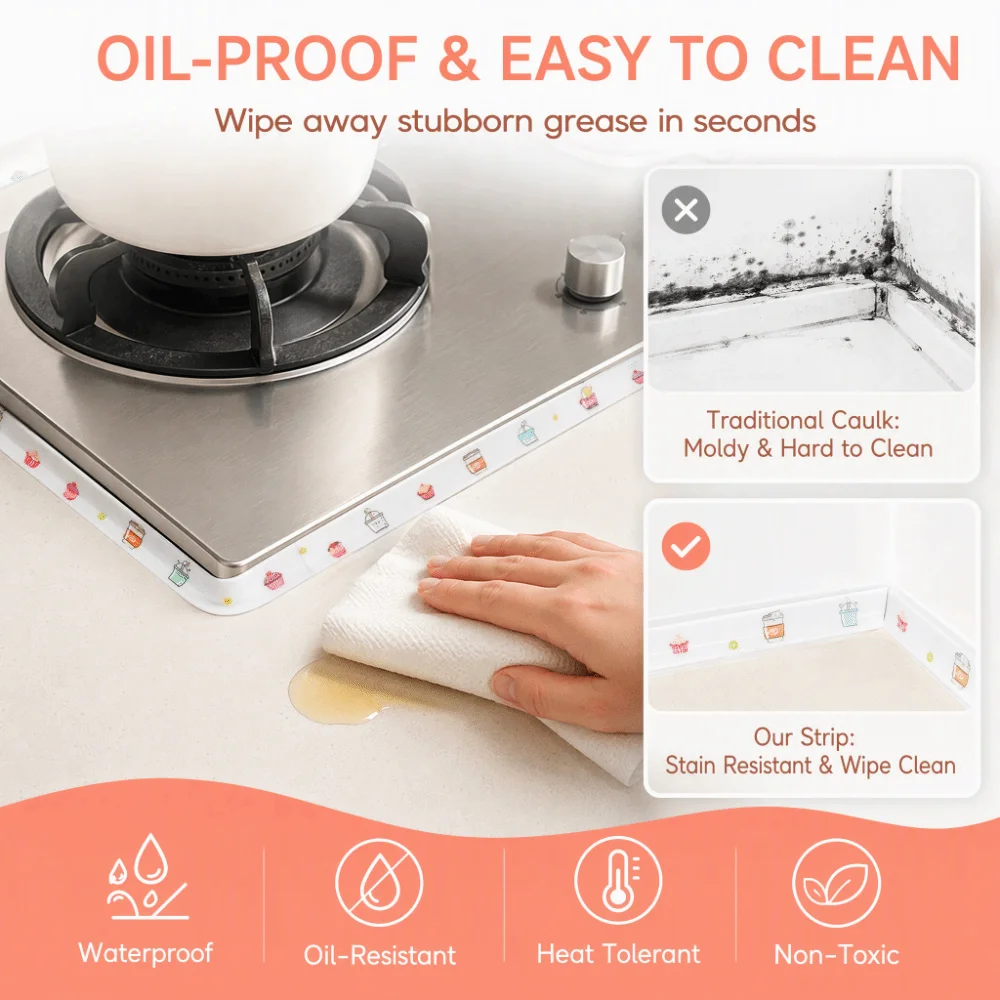 2pcs New Waterproof Caulk Tape Self Adhesive PVC Caulk Strip Caulk Sealing Tape Kitchen