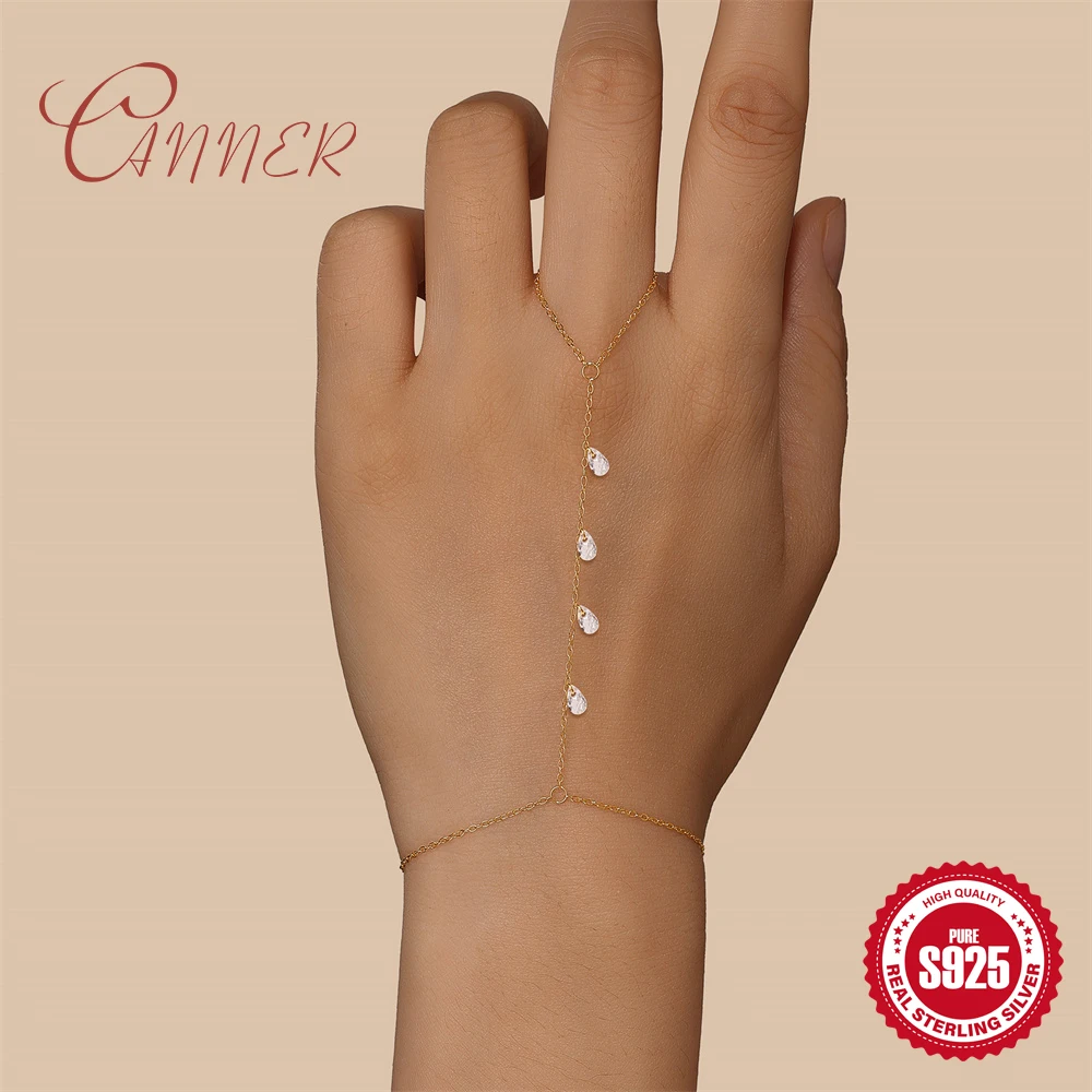 

CANNER стерлингового серебра 925 пробы INS Trend капля воды/звезда циркон браслет-подвеска с цепочкой на палец для женщин вечерние украшения