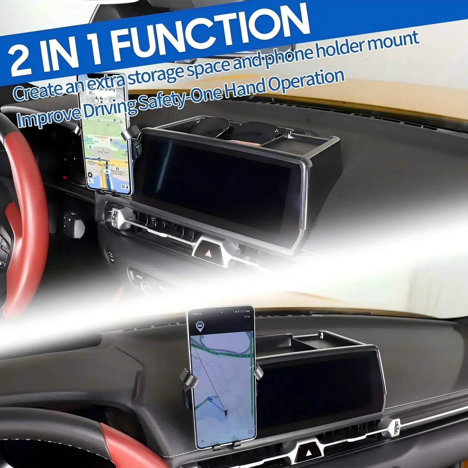 

Car ABS Navigation Back Storage Box W Mobile Bracket Stowing Tidying Phone Holder Accessories For Toyota GR Supra A90 2019-2026