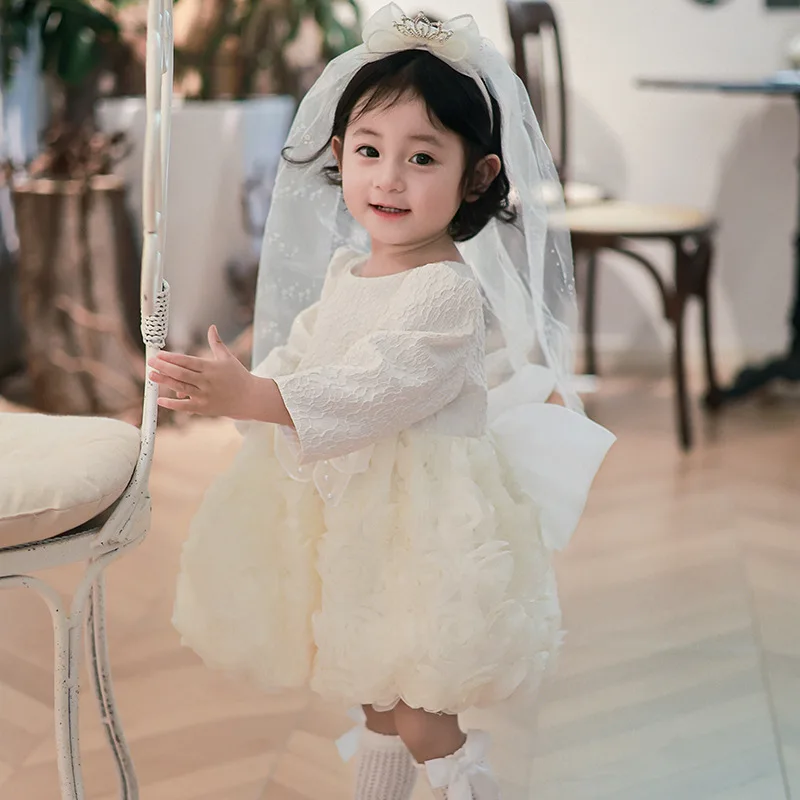 Girls' Dress2025New Autumn and Winter Style Birthday Princess Dress for Baby Girls, Cute High-End Luxury Puffy Gown
