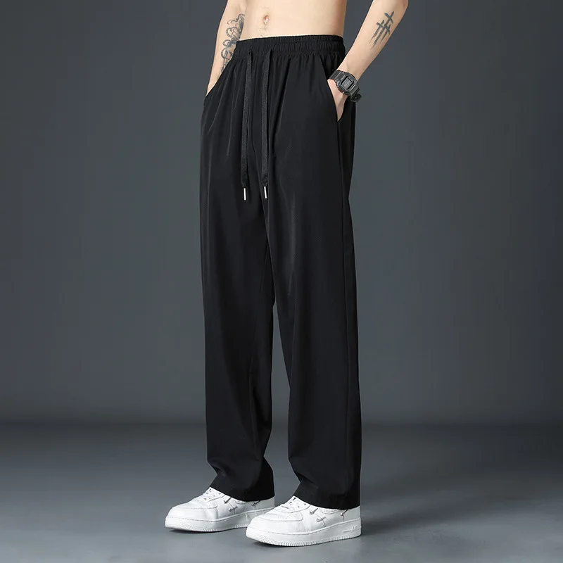 

Spring Summer Ice Silk Pants Men's Trendy Hong Kong Style Versatile Loose Straight Wide-leg Casual Trousers
