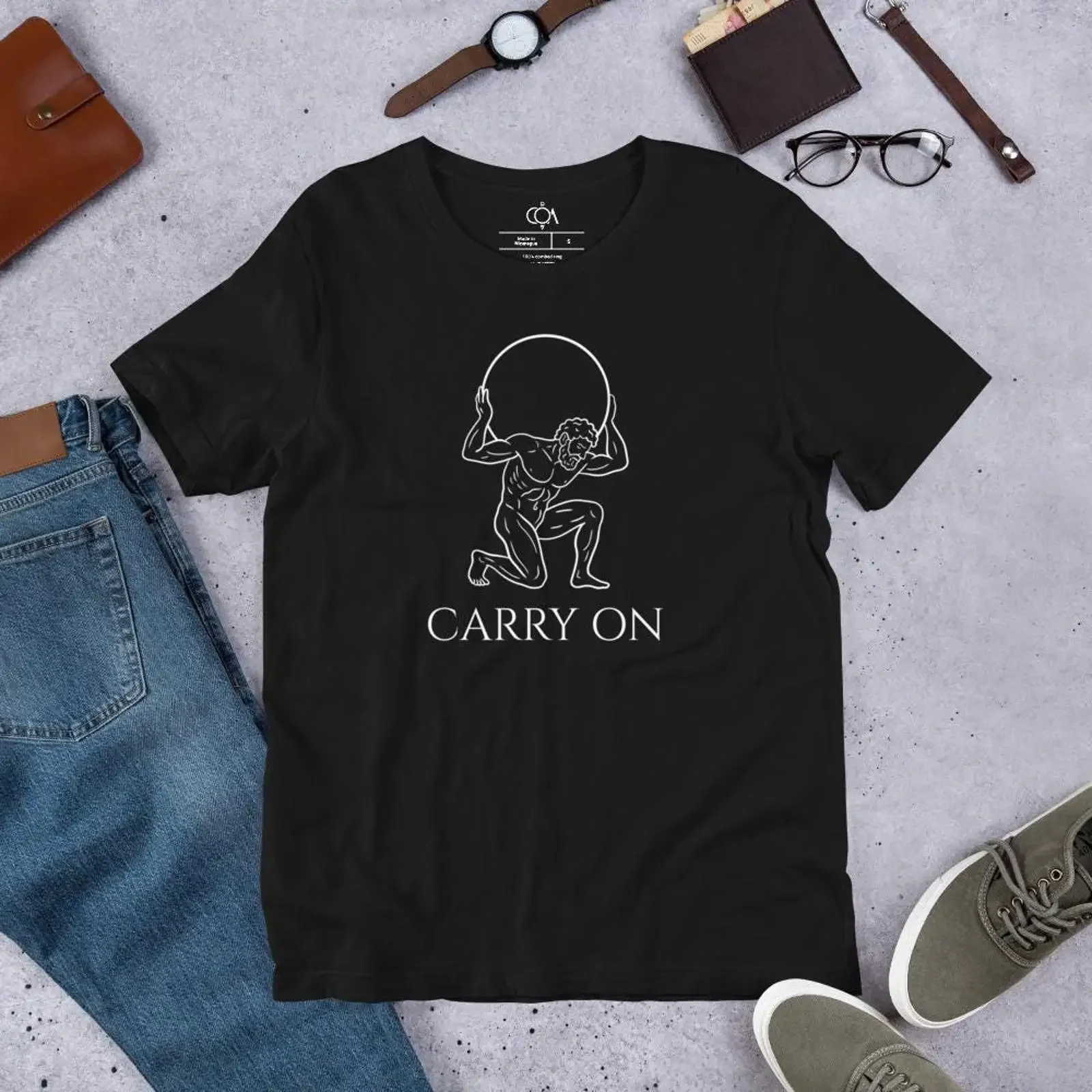 T-shirt Minimaliste Atlas : Inspiration Philosophie Stoïque, Art Lignes Modernes, Mythologie Grecque – Style Vintage Délavé, Élégant, Polyvalent et Doux
