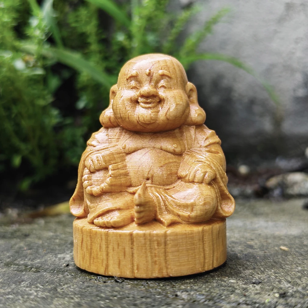 Hand-Carved Wooden Buddha Statue Small Figurine Ornament, Eastern Style, Traditional Style, Suitable for Creative Desktop Decorations, Party Decorations, Housewarming Gifts, Christmas Decorations, Fireplace, Bedroom, Back-To-School Season Gifts
